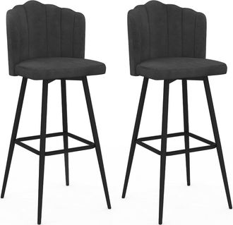 IDMarket Set Di 2 Sgabelli A Conchiglia Adella In Velluto Grigio Antracite Con Gambe Nere