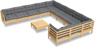 vidaXL Muebles De Jard&iacute;n 12 Pzas Y Cojines Madera De Pino Gris Vidaxl
