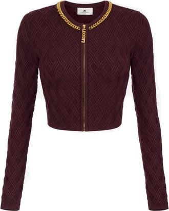 Elisabetta Franchi Cardigan van gebreide stof met diamanten en juweeldetails - Dames - Vesten - Rood - M - Polyester - Truien & Vesten