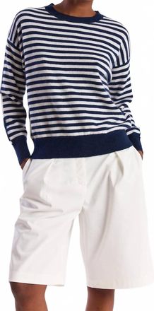 Brodie Beach Stripe Cashmere Crew Top In Navy