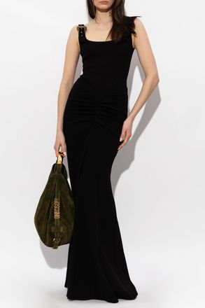 Versace Jeans Couture Long Dress With Decorative Buckles On The Straps, Womens, Black