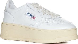 Autry Womens Leather Sneakers With Platform Sole White Trainers