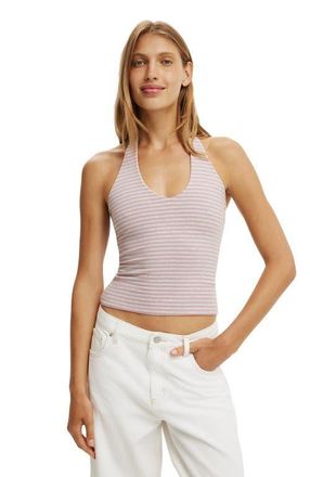 Cotton On Womens All Day V Neck Halter in Madi Stripe Blush Cloud at Nordstrom, Size Xx-Small