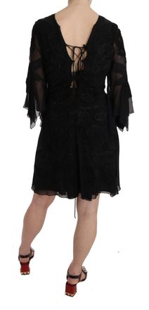 John Richmond Womens Black Sequined Silk Mini Shift Gown Clothing