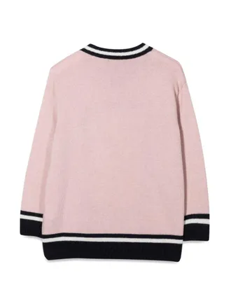 Emporio Armani Coat-of-Arms V-Neck Knit Sweater - Beige