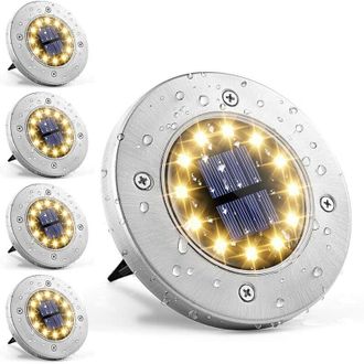 OEM Juego De 4 Luces Solares Para Exteriores Crezuo Con 12 Led, Luces De Suelo De Acero Inoxidable Blanco Para Jard&iacute;n, Patio, C&eacute;sped, Terraza Y Camino.-cr