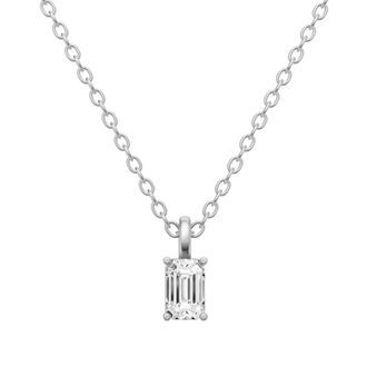 Diamond2Deal 14K White Gold 0.50 Ct Emerald Cut Lab Grown Diamond Solitaire Pendant Necklace