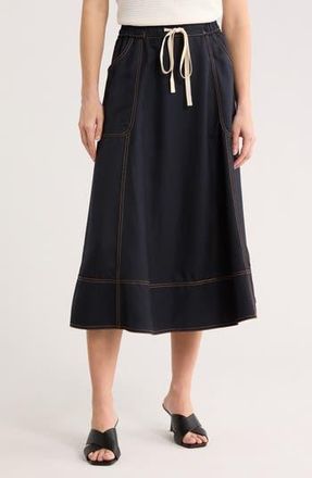 Adrianna Papell Topstitch Drawstring Waist Midi Skirt in Navy/Khaki at Nordstrom Rack, Size X-Small
