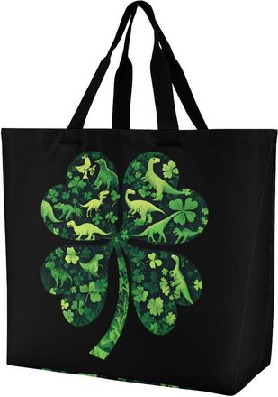 Generic Shamrock with Dinosaurs Tote Bag Reusable Grocery Shopping Bags Large Travel One Shoulder Handbag for Picnic Work