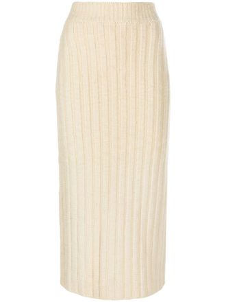 Jil Sander ribbed-knit wool midi skirt - women - Wool - 34 - Neutrals