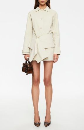 Lioness Wiseguy Long Sleeve Cotton Mini Shirtdress in Sand at Nordstrom, Size X-Small