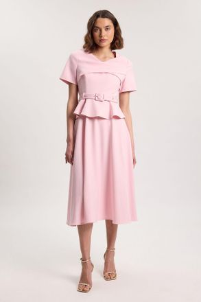 Karen Millen Womens Structured Tailored Belted Midi Dress - Light Pink Viscose - Size 10 UK