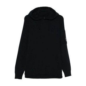 C.P. Company Hoodies, male, Black, Size: XL Fleece Knit Hooded Sweater