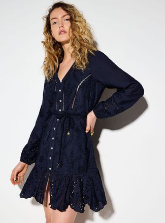 Icone Womens Openwork broderie anglaise belted minidress