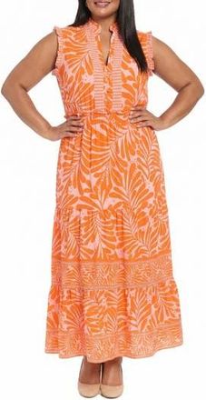 London Times Ruffle Sleeveless Tiered Maxi Dress in Pink/Coral at Nordstrom Rack, Size 22W