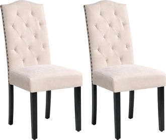 Beliani Conjunto De 2 Sillas De Comedor Vintage Beige Claro Tapizadas Con Remates De Tachuelas Capiton&eacute; Shirley