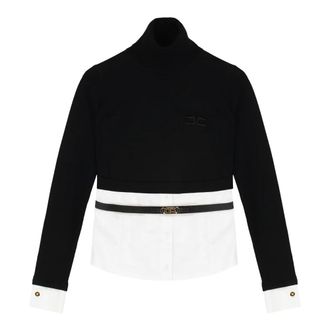 Elisabetta Franchi Turtlenecks, female, Black, Size: S Buckle Waist Turtleneck Sweater