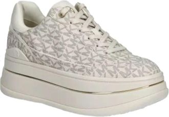 Michael Kors Hayes Signature Logo Platform Sneaker - Dames - Sneakers - Beige - 38 1/2 EU - Polyester - Schoenen