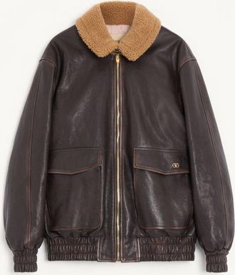 Valentino Aged-Effect Leather Caban Woman TESTA DI MORO 36