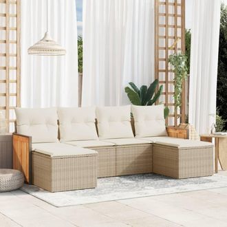 vidaXL Vidaxl - Juego De Sof&aacute;s Jard&iacute;n Con Cojines 6 Pzas Rat&aacute;n Sint&eacute;tico Beige