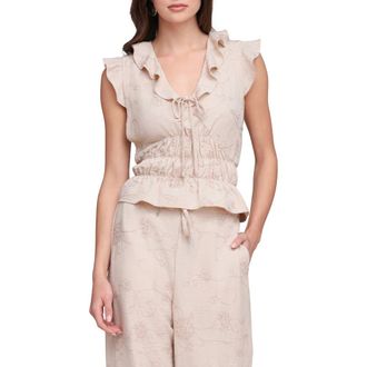 Bagatelle Tie Front Smocked Top in Flax at Nordstrom Rack, Size X-Large