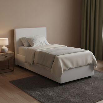 Talamo Italia Cama Individual Caide, Cama Contenedor Con Tapizado En Ecopiel, 100% Made In Italy, Apertura Lateral, Con Colch&oacute;n Cm 80x190 Incluido, Blanco, Con Emba