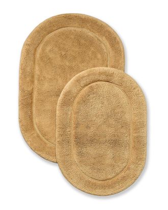 Superior Non-Slip Oval 2Pc Plush Absorbent Cotton Bath Rug Set