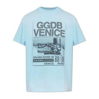 Golden Goose T-Shirts, male, Blue, Size: XL Printed T-shirt