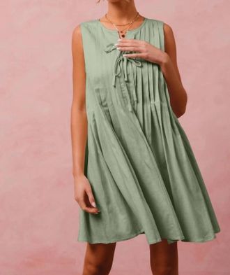 So Me Womens Box Pleated Sleeveless Dress In Green