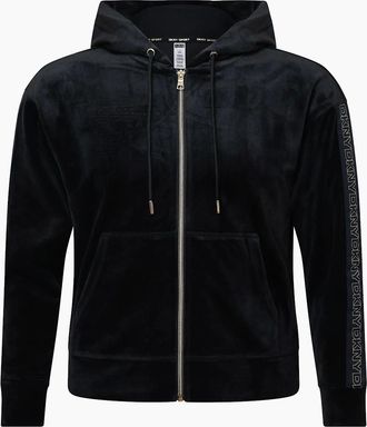 DKNY Womens Velour Full-Zip Hoodie - Black - Size: 18/16