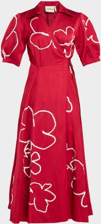 Love Birds Lilac Floral-Embroidered Maxi Wrap Dress