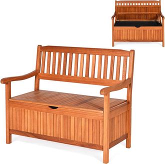 Costway Banco Contenedor De Madera Para Exterior, Banco Arc&oacute;n Con Revestimiento Interno Removible Y Empu&ntilde;adura, Banco De Almacenamiento - Costway