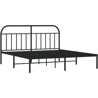 vidaXL Metal Bed Frame without Mattress with Headboard Black 160x200cm vidaXL