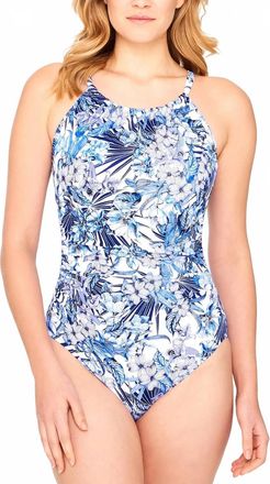 Swim Solutions Printed One Piece Swimsuit In Royal Affair