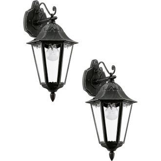 Loops 2 PACK IP44 Outdoor Wall Light Black & Silver Patina Lantern 1x 60W E27