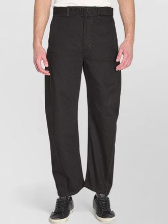 Christophe Lemaire belted denim pants curved leg design