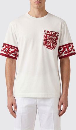 Dolce & Gabbana T-shirt in cotone e seta con stampa Maioliche e profili a contrasto