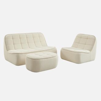 Sweeek Sof&aacute; Envasado Al Vac&iacute;o Modular De Borreguito Texturizado Con Reposapi&eacute;s, 3 Plazas