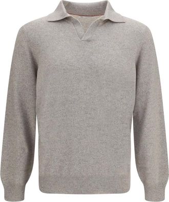 Brunello Cucinelli Moulin&eacute; Cashmere Knit Polo - Heren - Truien - Grijs - Maat: XL Kasjmier