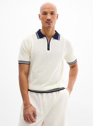 Le 31 Mens Textured knit zip Polo Shirt