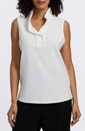 Foxcroft Tammy Ruffle Collar Crepe Sleeveless Top in Ecru at Nordstrom, Size X-Large