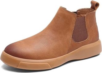 Generic HIJAN Mens Chelsea Boot Rubber Sole Round Burnished Toe Leather Slip On Waterproof Non Slip Wearable Fashion Pull On (Color : Brown, Size : 7 UK)