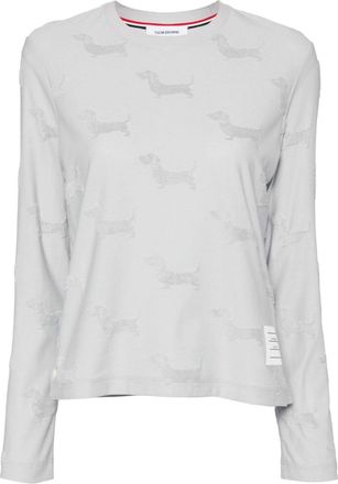 Thom Browne Hector jacquard-terry T-shirt - women - Cotton - 38 - Grey