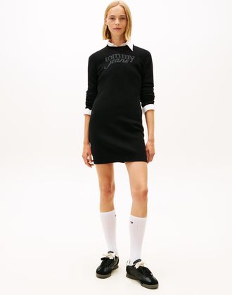 Tommy Jeans Sweatkleid TOMMY JEANS TJW MINI SCRIPT SWEATER DRESS, Damen, Gr. XL (42), N-Gr, schwarz, Jersey, Obermaterial: 90% Polyester, 9% Polyamid, 1% Elasthan