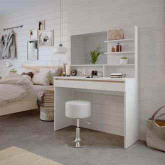 Vicco Tocador Emma, Blanco, 120 Cm Con Espejo Estante Y Taburete