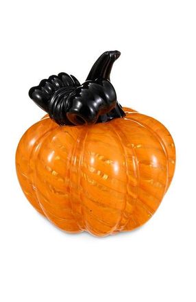 Glitzhome Halloween Striped Glass Pumpkin with Bow in Orange at Nordstrom