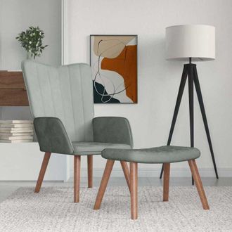 vidaXL Poltrona Relax con Poggiapiedi Grigio Chiaro in Velluto - Vidaxl