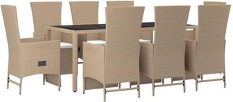 vidaXL Set Comedor De Jard&iacute;n 9 Pzas Con Cojines Rat&aacute;n Sint&eacute;tico Beige Vidaxl