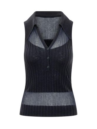 Pinko Blue Knitted Shirt Collar Top