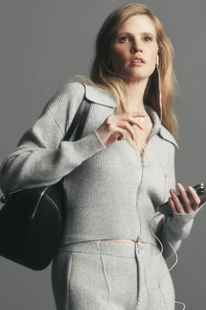 Alo | Cashmere Wool Harmony Full Zip Jacket in Athletic Heather Grey, Size: Medium